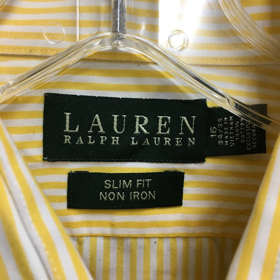 LRL Ralph Lauren Button Up Shirt 16 Adult Dress Yellow Slim Non Iron Striped Men - Image 4 of 4