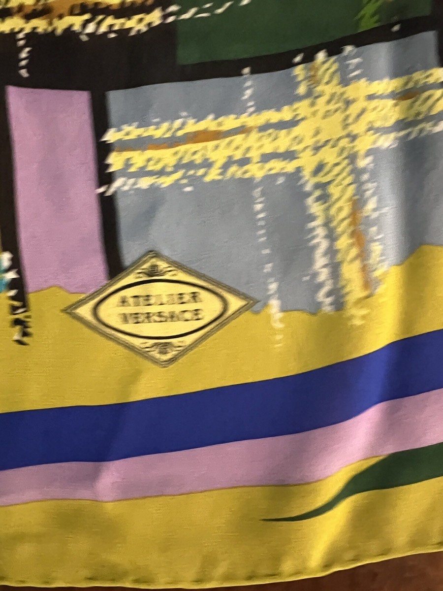 Atelier Versace 100% silk scarf 34” Square Blue, Green