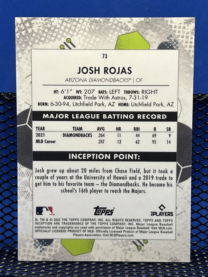 2022 Topps Inception JOSH ROJAS Arizona Diamondbacks Base 73 - Image 2 of 2