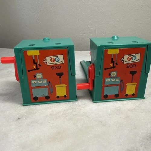 (2) Vintage Fisher Price toy Grease Lift  #930 Action Garage 1970 Set Read