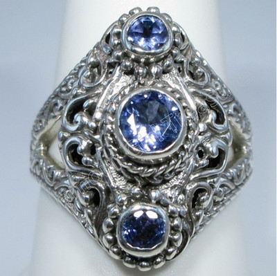 Sarda Sterling Silver & Triple Tanzanite Ring Size 9