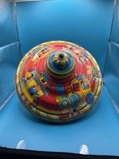 Vintage 1960's Ohio Art Metal Spinning Top Litho Tin Toy Kids Train Retro Toys