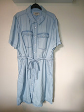 New Look Blue Denim Shirt Dress UK 18 Short Sleeve Button Front Pockets