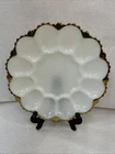 Vintage Anchor Hocking White Milk Glass Deviled Egg Dish Plate Platter Gold Rim