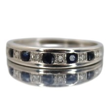 Diamond Sapphire Ring White Gold 18ct Round Brilliant Channel Set Half Eternity