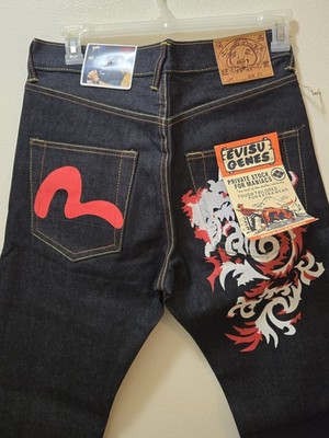 Evisu Jeans Indigo Genes Mens 32x34 Painted Dragon Japan Selvedge Dark Demim