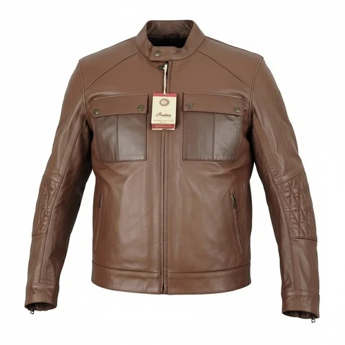 Indian Motorcycle Getaway Leather Jacket Brown Cowhide Riding Jacket OEM - product listing photo