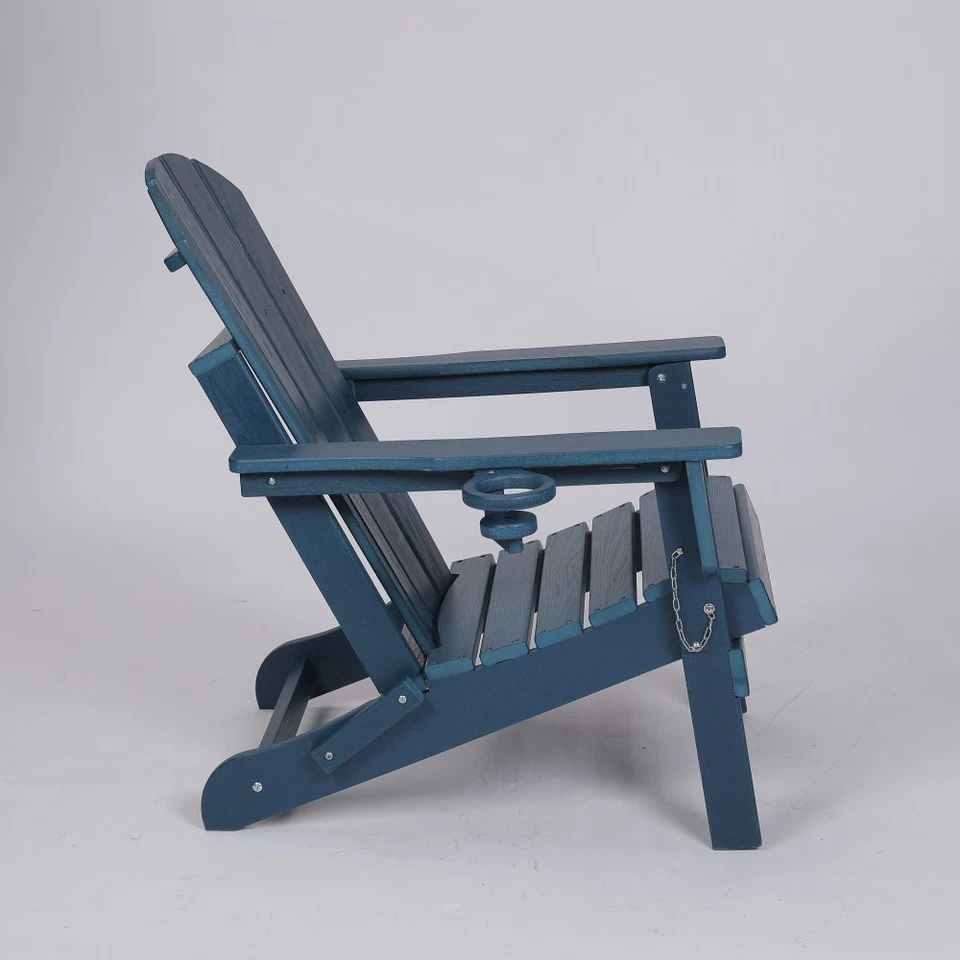 Silla Adirondack Plegable HDPE con Portavasos Doble Compuesto con Textura Madera Foto 4 de 4