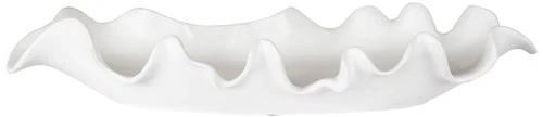 Ruffled 24" Wide Matte White Glaze Ceramic Feather Bowl - Picture 2 of 5