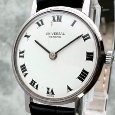 Universal Genève 60s Manual Wind Women's Dress Watch White Dial Thin Romain 742