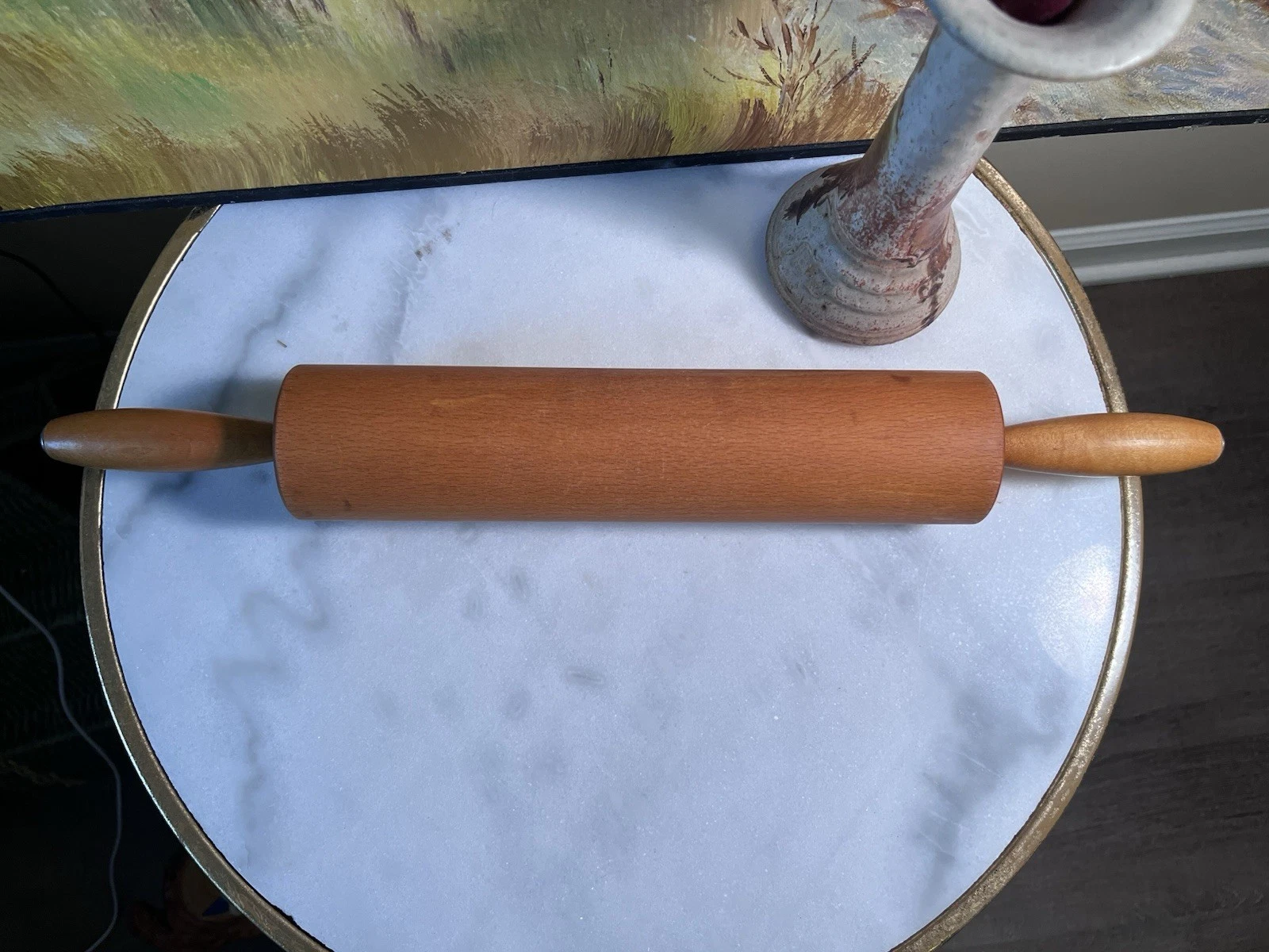 Vintage Thorpe maple wood rolling pin 18” Cheshire Connecticut