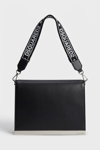 DSQUARED2 SALE BLACK LEATHER LOGO $800 SHOULDER BAG CROSSBODY MEN'S STRAP METAL
