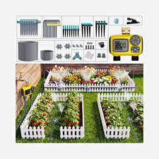 Trjzwa 172FT Drip Irrigation System Kit with 2 Zone Water Timer for Garden