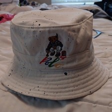 Polo by Ralph Lauren Cream Bucket Hat with Bear and SPLATTER PAINT Logo
