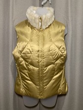 NIKE Mujer M Dorado/Blanco Reversible Chaleco Abombado Cuello Piel Sintética Relleno Plumón de Ganso
