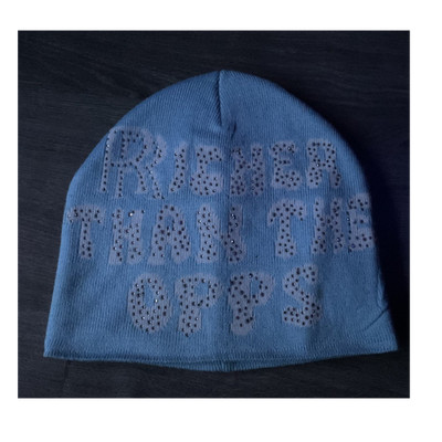 Blue Rhinestone Beanie  richer than the opps 