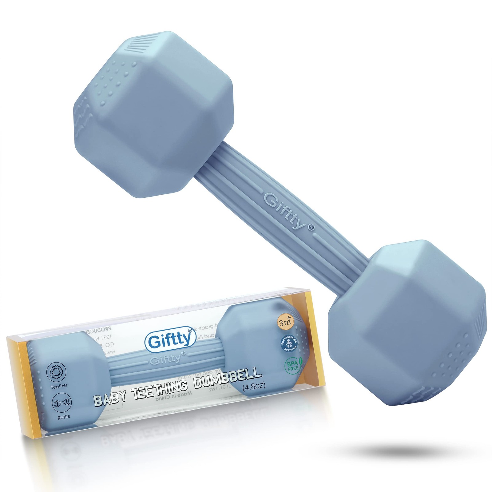Giftty Baby Dumbbell Infant Rattle Silicone Teething Toy Teether Infants Blue