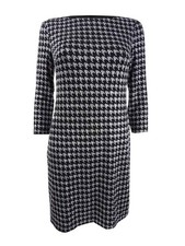 Jessica Howard Women's Houndstooth Glitter-Knit Shift Dress (4P, Black/Silver)