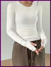 Women Casual Slim Fit Long Sleeve O-Neck T-shirts Tops Spring Fall Solid