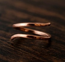 Pure Copper Wrap Ring, Hammered Adjustable, Thumb Ring, Unisex Boho Jewelry