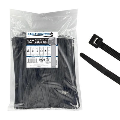 Cable Zip Ties 1000 Pcs 14 Inch Black, 50 Lbs Tensile Strength, Self-Locking ...