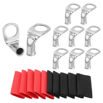 10pcs 3/8'' Stud 8 Awg 90° Bent Copper Lugs Battery Cable Ends,Silver
