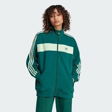 Size S- ADIDAS ORIGINALS WOMEN'S COLORBLOCK LOOSE FIT TRACK JACKET, GREEN.