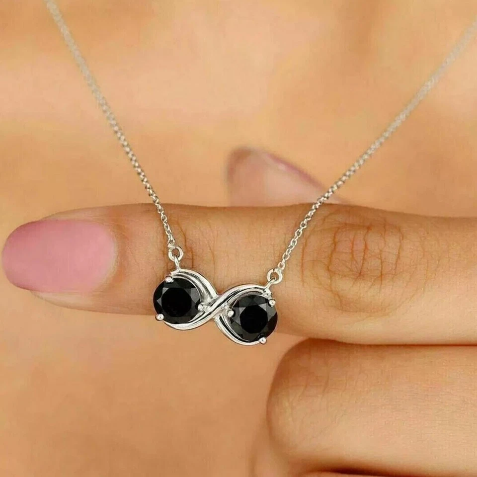 2 Ct Round Cut Diamond Two-Stone Infinity Pendant Necklace 14k White Gold Finish - Image 2 of 4