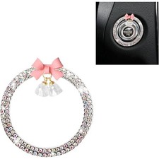 Crystal Rhinestone Car Engine Start Stop Button Cover with Bow Decorative Ring
