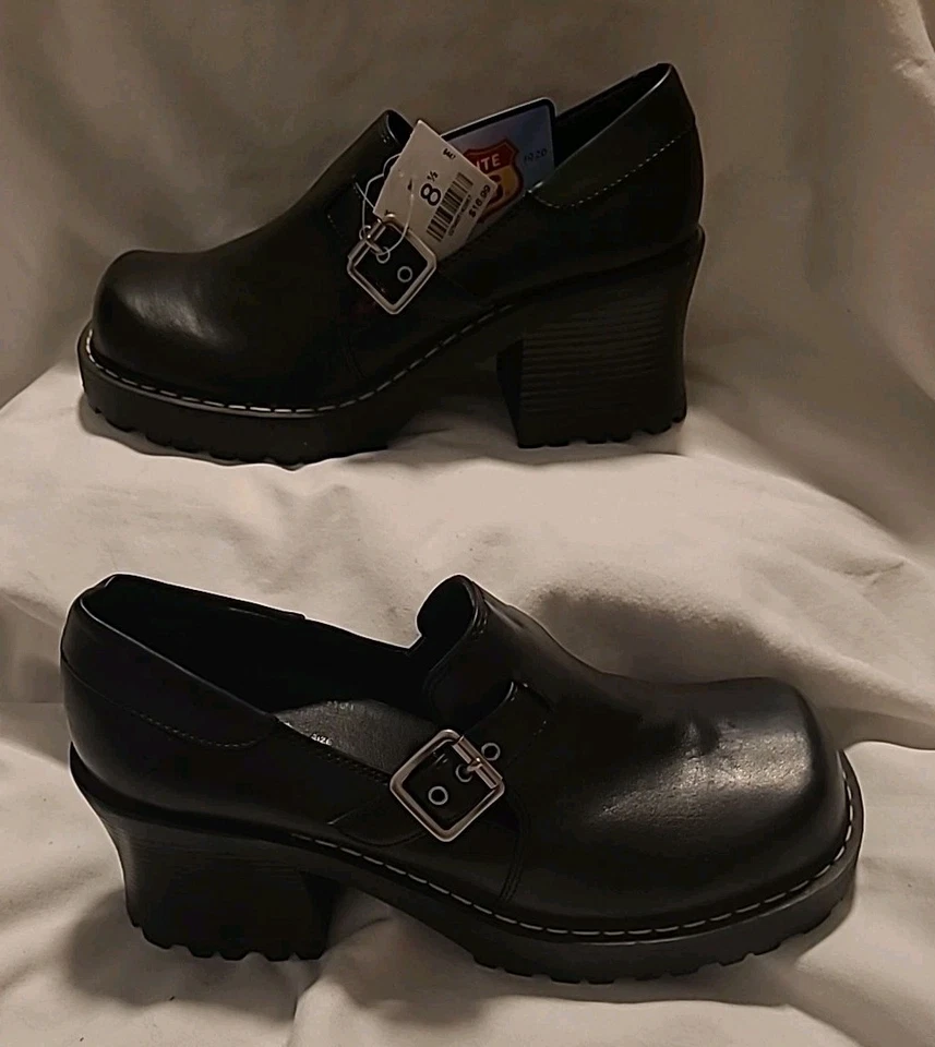 De Colección Y2K Bruja Núcleo Gótico Grueso Plataforma Mary Jane Negro Addams Zapatos Años 90 8.5 Foto 4 de 4