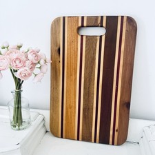 Vtg Exotic Multi-Wood Striped Cutting Board Serving Tray Maple Walnut Cherry