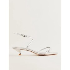 NWT Reformation Georgia Kitten Heeled Sandal Silver Strappy Square Toe 7