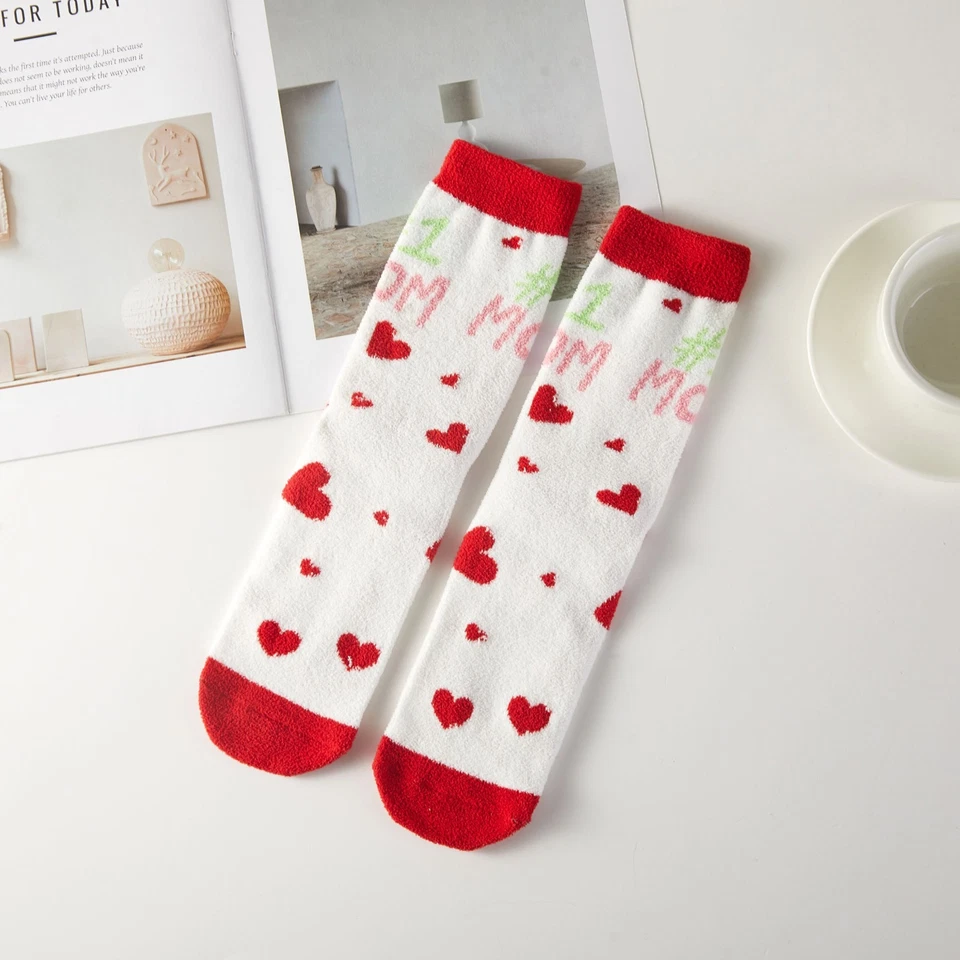 3 pares de calcetines difusos acogedores para mujer Navidad, I Love Mom, caja de regalo Foto 4 de 4