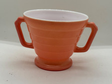 VTG Hazel-Atlas Moderntone pink sugar bowl 2 Dish Ribbed Ring Pastel Platonite