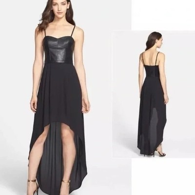 BCBGMAXAZRIA Dress XXS Black Leandra Faux Leather Corset Hi Low Cocktail Hoco