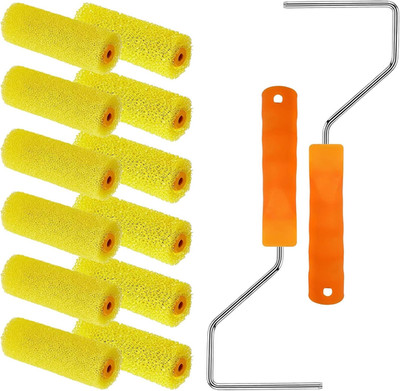 12 Pcs Textured Paint Roller Covers with 2 Frames Set, 4 inch Foam Drywall Textu