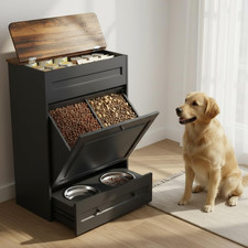 Elevated Dog Feeding Station with Storage, Pull-Out Bowls  Slow Feeder