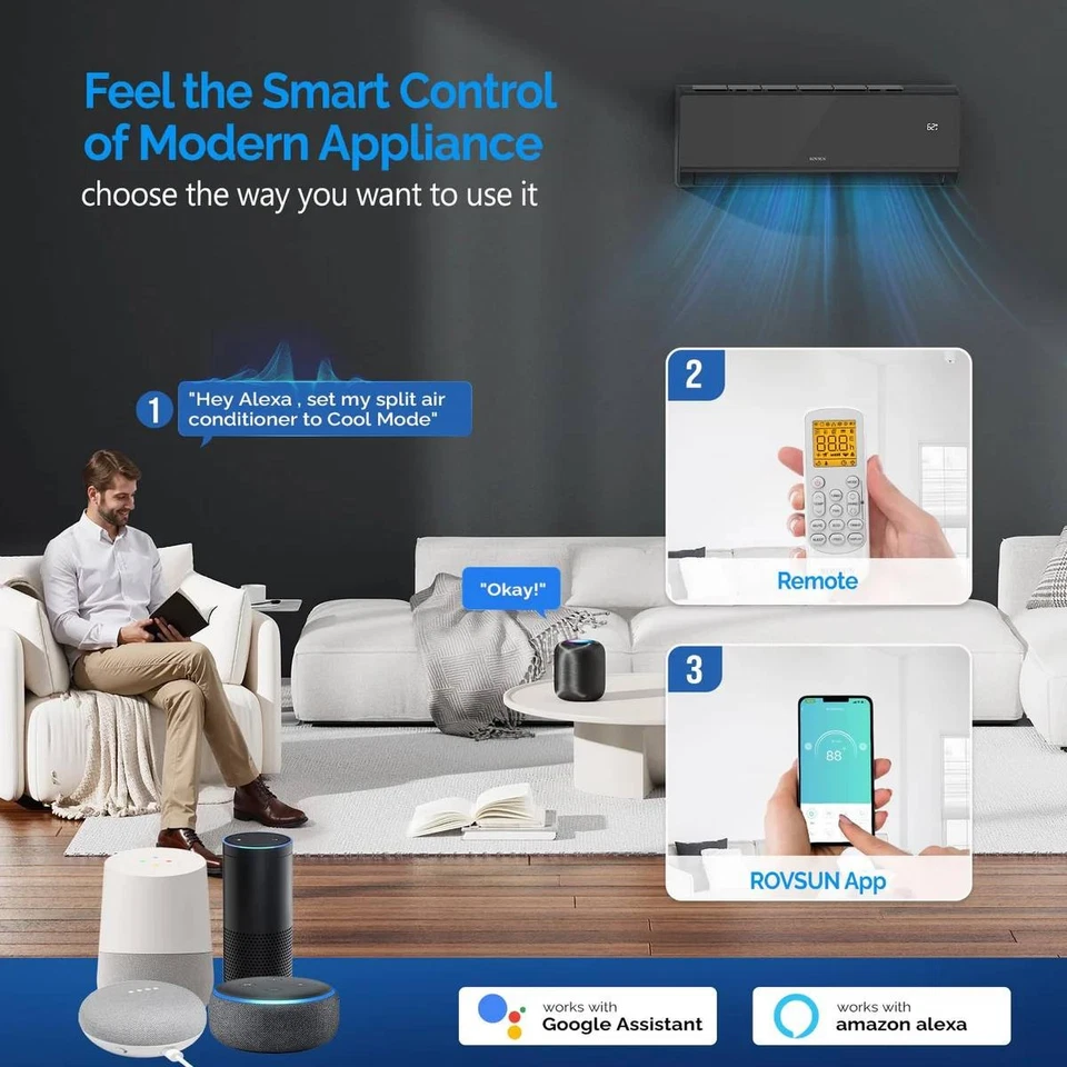 12,000 BTU WiFi 无管空调热泵迷你拆分 115V 带套件 黑色 — 第 4/4 张图片