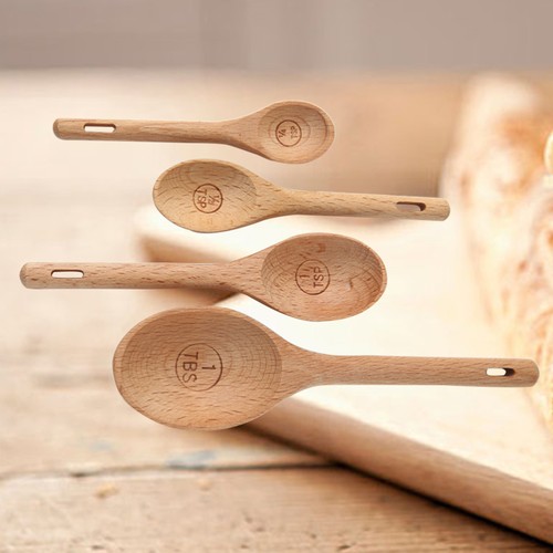 4 Stück Tragbare Buche Messlöffel Natur Holz Gravur Präzise Löffel - Bild 3 von 11