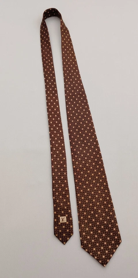 Corbata Louis Vuitton LV Diseñador de Seda Lujo Patrón Monograma Lujo Corbata Marrón Foto 4 de 4