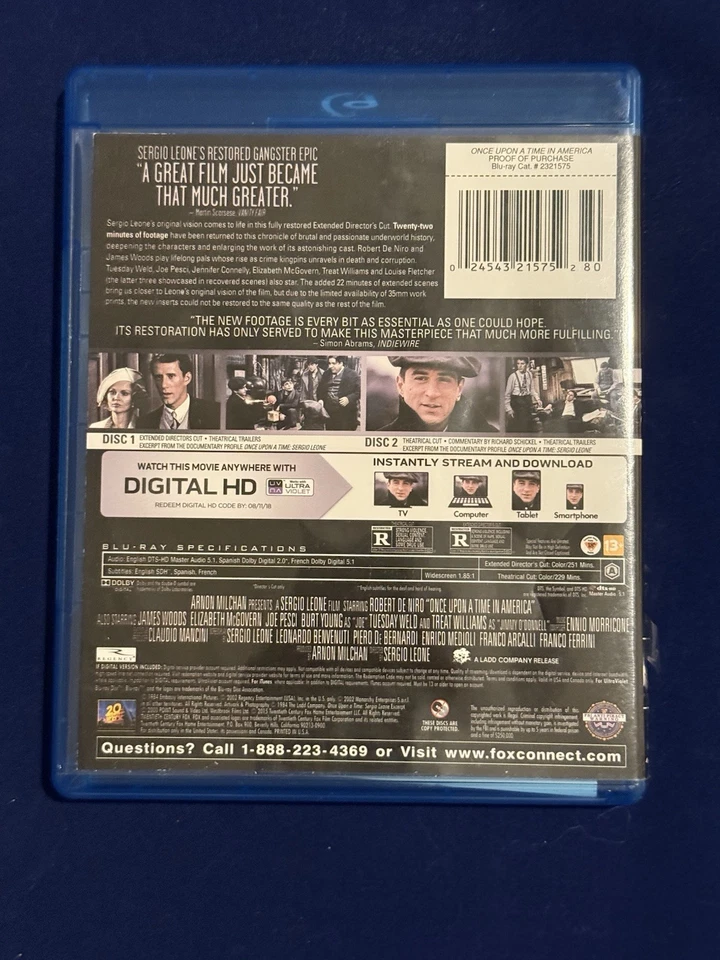 Once Upon a Time in America Blu-ray Disc , Digital 2 disc Extended Directors Cut - Image 2 of 3