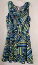 Banana Republic Womens Sz 10 Sleeveless Drape Neck Geometric Lined Summer Dress 