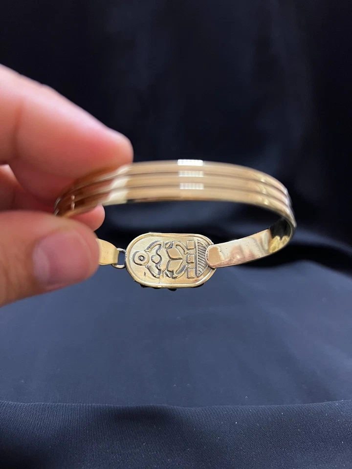 Turquoise Scarab Bracelet – Gold Egyptian Bangle with Light Blue Beetle - Image 3 of 4