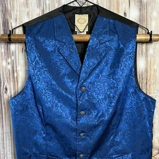 Wah Maker Frontier Mens Large Silk Vest Ranch Western Cowboy Rodeo Blue USA-MADE