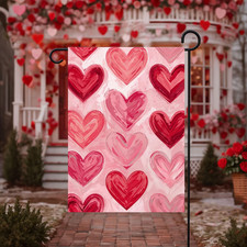 Valentines Day Hearts Garden Flag House Banner, Watercolor Valentine Heart Patte