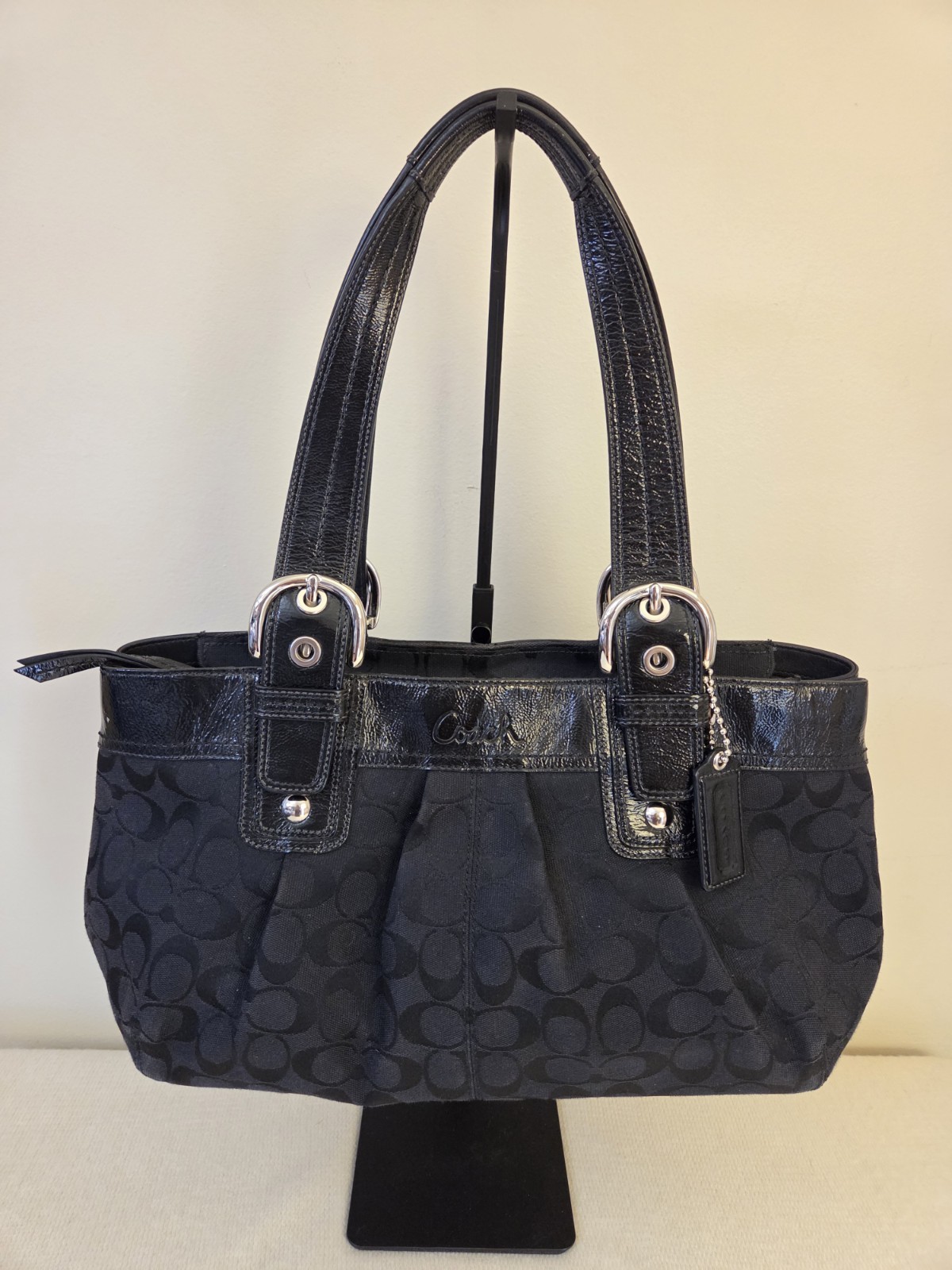 Coach  Black Soho Pleated Leather Tote Shoulder Handbag Purse #F13742