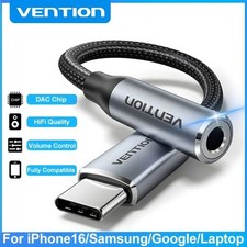 USB-C Type-C to 3.5mm Female AUX Headphone Jack Adapters Cords Black