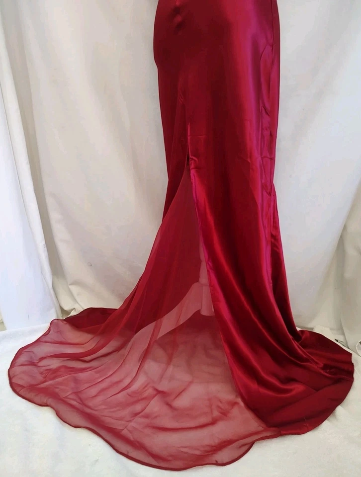 Vestido Niki Livas Vintage Años 90 Rojo Satinado Vestido Sin Mangas Bodycon Sesgado Correa con Cuentas Talla 8 Foto 4 de 4