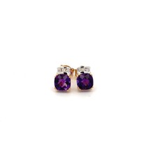 14KT. Yellow Gold Amethyst And Diamond Earrings
