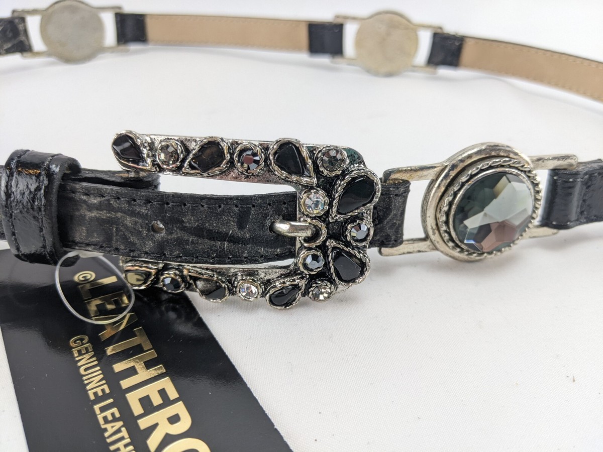 leatherock black Embellished stone studs rhinestone buckle  display picture 1